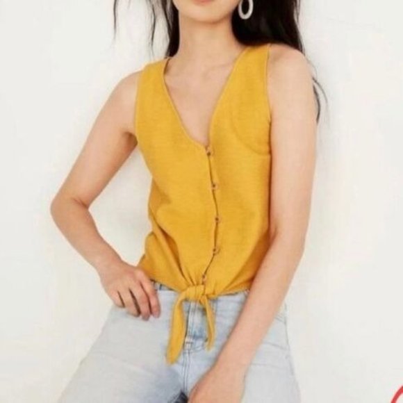 Madewell Tops - Madewell Texture & Thread Mustard Ribbed Front Tie Tank, S